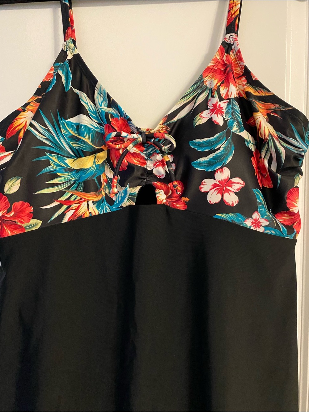 Krista Black Swimdress with Multicolor Tropical Floral Accents size XL
